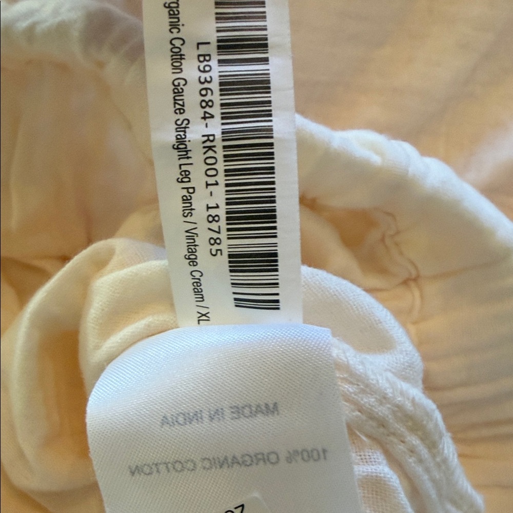 NWT Quince 100% Organic Cotton Cream Gauze Straight Leg Pants Size XL Resort - Picture 5 of 5